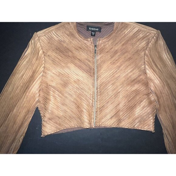 Bebe Cropped Leather Jacket Short Size M Zip Up Y2K Stretch Unique Rockabilly - Picture 1 of 11